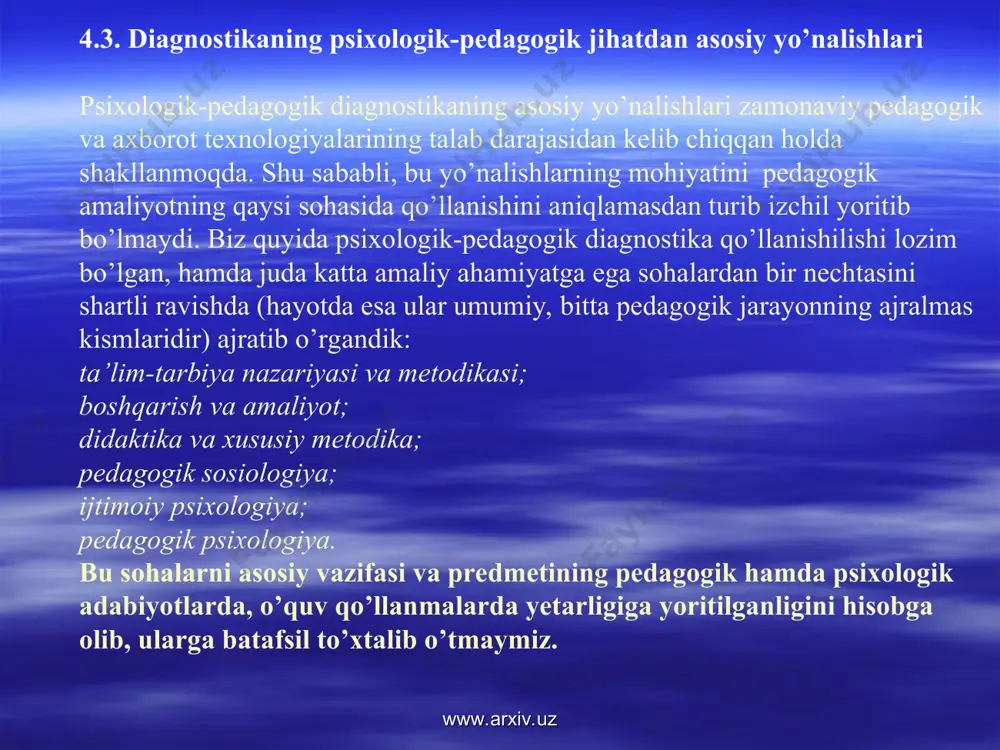 ari yaratilib, ulardan inson omili predmeti sanalgan fanlarning amaliyot jarayonida samarali foydalanib kelinmoqda. psixodiagnostik usullarning tadbiqiy o’rganilishi, yangi ilmiy tushunchalar va ularga xos xususiyatlarning yaratilishi, izohlanishi, tan olinishi hamda tajribada qo’llanilishi bilan bir vaqtda amalga oshirilmoqda. psixologiyada faoliyatning yuksalib borilishi xx asr boshlarida tadqiqot metodlari va yo’riqnomalariga aloqador shakllangan zamonaviy fanlarga taqdim etiladigan, rasmiy tan olingan va qabul qilingan talablarning mavjudligi bilan tavsiflanadi. bunday talablar asosida jarayonlashtirish va verifikasiya tashkil etadi. jarayonlashtirish deganda kiritilayotgan yangi ilmiy tushunchalarning fanda ifoda etilishi hamda mavjudligini namoyon bo’lishiga maslahat va metodlarni ko’rsatilishi jarayonlashtirish deyiladi. shuningdek, u har bir tadqiqotchining mazkur tushunchani o’ziga xos xususiyatlarga ega ekanligiga ishon hosil qilish uchun, ayrim amaliy harakatlar va jarayonlarni bajarilishini tizimiylashtirishini ham ifoda etadi. har qanday yangi tushunchaning ilmiylik mavqyeiga ega bo’lishi uchun tekshirilishdan o’tishi vetifikasiya, deb ataladi. shu bois, “verifikasiya” lo’g’aviy so’zining ma’nosi ham aynan “tekshirish“ mazmunga egadir. tushunchalarning mazmundorligi aniqlash uchun o’tkaziladigan bunday tekshirish, ularga mos …
