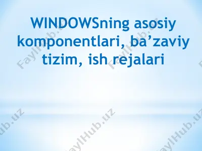 windowsning asosiy komponentlari, ba’zaviy tizim, ish rejalari — PPTX