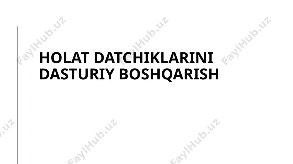 vishda monitoring qiladi va aniq ma'lumotlar taqdim etadi. 2 dasturiy ta'minotning ahamiyati - samarali ishlash uchun holat datchiklarining dasturiy ta'minoti zarur, chunki bu dasturlar sensor ma'lumotlarini to'plash, tahlil qilish va ish jarayonlarini boshqarishni ta'minlaydi. 3 innovatsion yechimlar - zamonaviy dasturiy yechimlar holat datchiklarini yanada samarali boshqarishga yordam beradi, bu esa avtomatlashtirish jarayonlarini tezlashtiradi va iqtisodiy samaradorlikni oshiradi. datchiklarni dasturiy boshqarishning asosiy usullari va yo'nalishlari. 01 asosiy usullar datchiklarni dasturiy boshqarishning asosiy usullari sensorlar bilan integratsiyalash, ma'lumotlarni yig'ish va tahlil qilishdir. bu usullar samarali monitoringni ta'minlaydi. 02 sensor integratsiyasi sensorlarni dasturiy ta'minotga integratsiya qilish, ma'lumotlarni real vaqt rejimida yig'ish imkonini beradi. bu jarayon avtomatik boshqaruvni oshiradi va xatoliklarni kamaytiradi. 03 ma'lumot tahlili sensorlardan olingan ma'lumotlarni tahlil qilish, dasturiy boshqarish jarayonini optimallashtirish uchun zarurdir. bu usul natijalarga ta'sir etuvchi omillarni aniqlashga yordam beradi. 04 avtomatlashtirish yechimlari datchiklarni dasturiy boshqarish orqali avtomatlashtirish yechimlari ishlab chiqiladi. bu yechimlar sanoat jarayonlarini tezlashtiradi va iqtisodiy samaradorlikni …