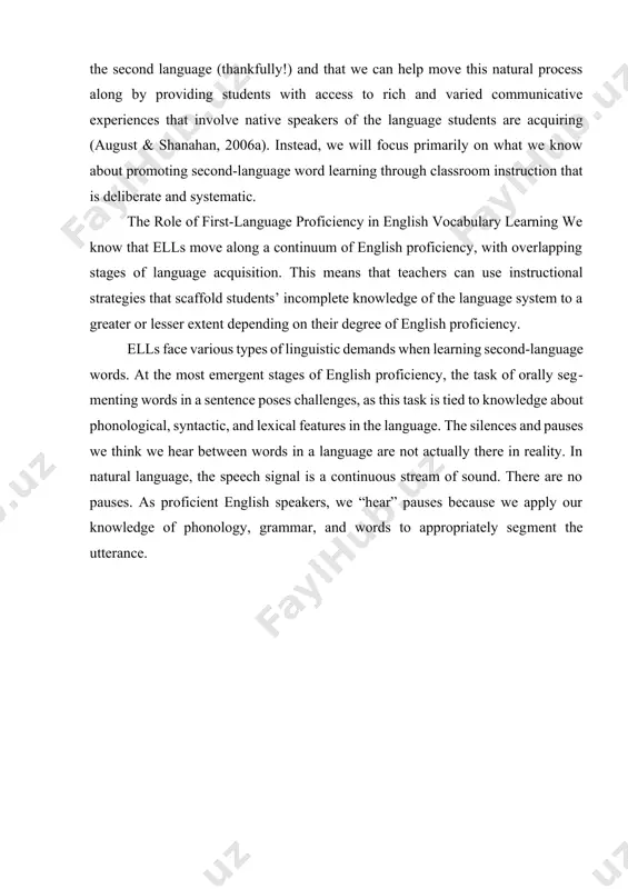 lard-durodola examined the biliteracy and bilingual development of approximately 850 mostly hispanic children in kindergarten through 2nd grade who were enrolled in english immersion, dual-language, or transitional bilingual programs in two urban sites and one border site in texas and in one urban site in california. as part of the study, the authors examined the amount of time teachers spent in various activities during the reading/language arts and language development blocks. findings indicated that there were big differences between the states. irrespective of language model, teachers in california allocated much more time to oral language development in each grade (ranging from 30% to 87%) than teachers in texas (ranging from 7% to 27%), where teachers focused more on word work and working with text. where oral language instruction did take place, it consisted of oral language/discussion, english language strategies, spanish language, and vocabulary. a study by mora-harding (2009) of the …