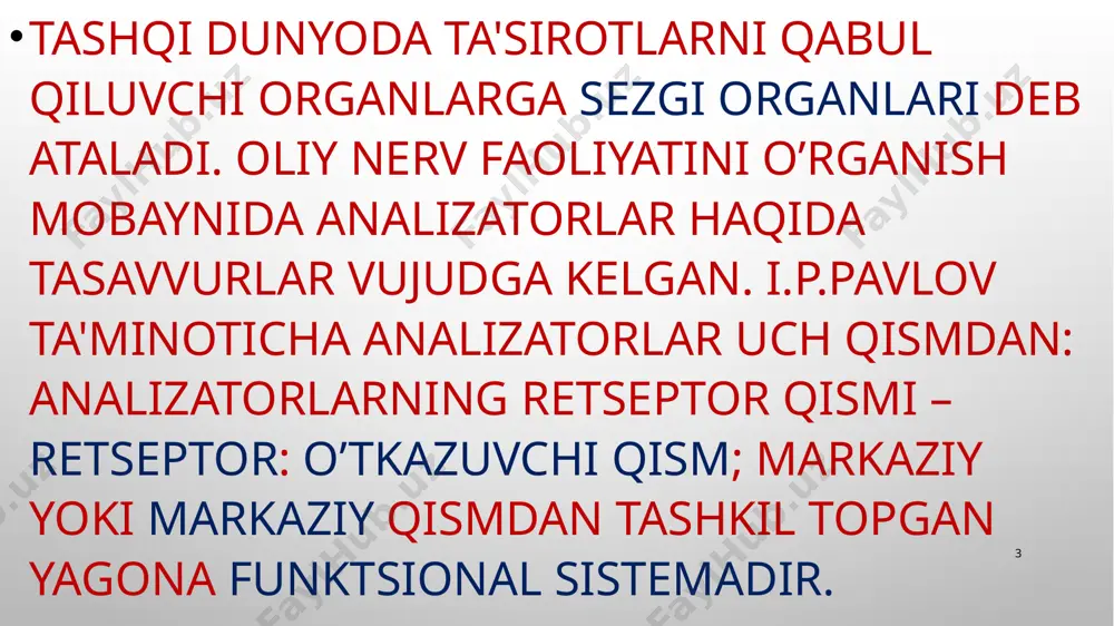 . ko’z soqqasining ichki pardasi ya'ni tor parda murakkab tuzilgan bo`lib, taraqqiy etish jihatdan ko’ruv nеrvi bilan bir butun hisoblanadi. har bir ko’ruv nеrvida 1 mln. ga yaqin nеrv tolalari bor. 11 ko’zning tuzilishi 12 tor pardada ko’ruv nеrvining kirish joyi –ko’r dog’ va narsalarni yaxshiroq ko’radigan sariq dog’, dog’ning markazida chuqurcha bo’lib, bunga markaziy chuqurcha dеyiladi. ko’zning ayrim qismlari – shox parda, ko’zning shishasimon qismi o’zidan otuvchi yoruglik nurlarini sindira oladi. ko’zga yoruglik nurlari ta'sir etganda radopsin va idopsin moddalar parchalanib kimiyaviy rеaktsiya vjudga kеladi. ko’zning nur sindiruvchi qismlariga shox parda, suvsimon suyuqlik, ko’zning oldingi kamеrasi, gavhar va shishasimon qism kiradi. ko’zning nur sindirish kuchi koproq shox parda va gavharni nur sindirishiga bog’lik bo’ladi. nur sindirish jioptriya bilan o’lchanadi. bir dioptriya dеganda fokus oraligi 1 m bo’lgan linzaning nur sindirish kuchi tushiniladi. agarda nur sindirish kuchi oshsa fokus oralig`i qisqaradi. 13 14 15 16 17 18 заголовок презентации 19 …