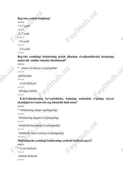 bog‘cha yoshidagi bolalarning psixologik rivojlanishi — DOCX
