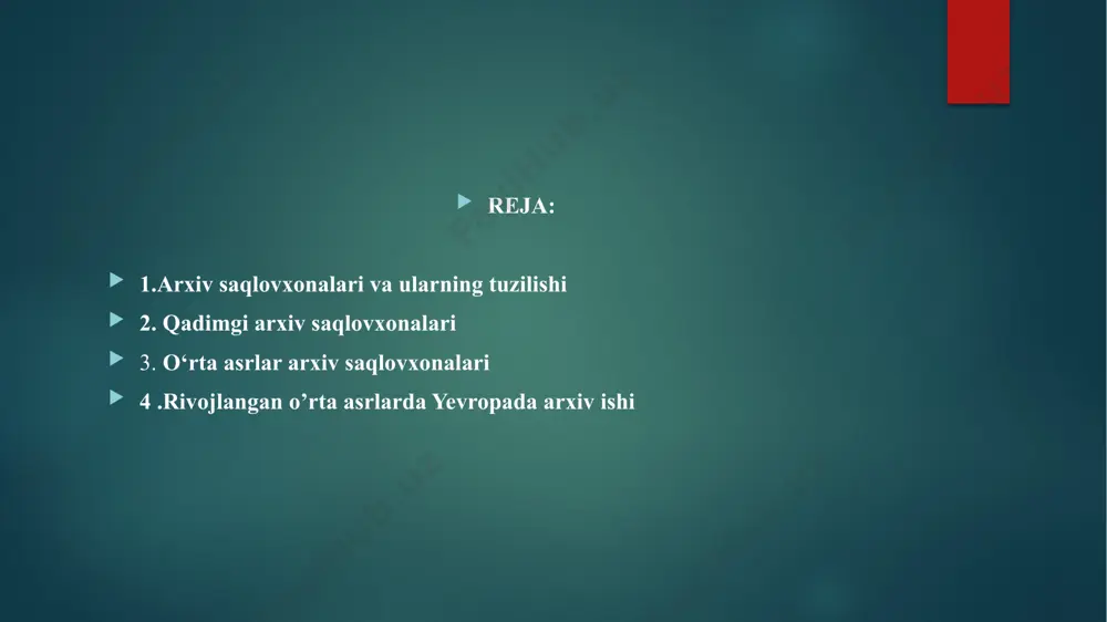 o’g’d tilidagi yozuvlar asosan iv–x asrlarga oid bo’lib, turli mazmundagi yuridik hujjatlar (ahdnomalar, nikoh haqidagi shartnomalar, oldi-sotti hujjatlari, tilxatlar), hukmdorlar (so’g’d, turk va farg’ona hukmdorlari) o’rtasidagi yozishmalar, xo’jalikning kundalik turmushiga oid hujjatlar, masalan, xarajatlardan iborat hujjatlar hamda farmonlardan iborat ekanligi. ilk qadimgi kutubxona arxivlari qadimgi sharq va ikki daryo oralig’i davlatlarida paydo bo’lishi. fir’avnlar va shohlar kutubxona-arxivlari, ossuriya shohi ashshurbanipal kutubxona-arxividan 20 mingdan ortiq loy taxtachalarga yozilgan hujjatlar topilishi. rimda er. avv. i asrga kelib ko’pgina shaharlarida kutubxona-arxivlar paydo bo’lishi. xitoyda er.avv. bir necha yuz yilliklar davomida, yaponiyada eramizning birinchi yuz yilligida shoh saroylari qoshida va ibodatxonalarda kutubxona arxivlari mavjud bo’lganligi. bundan tashqari, arxeolog olimlar tomonidan ko’pgina qadimiy davrlarga tegishli arxiv qoldiqlari topilgan. ular bogazgeys, quyundjiq, telel-amarn, nineveya, kultepa arxivlaridir. qadimgi misr tarixi turli xil manbalar orqali o`rganish mumkinligi. bu manbalarning yetti turga bo`lish mumkinligi. yozma manbalar, tarixiy asarlar, badiiy adabiy, ilmiy, diniy matnlar, hujjat va yo`riqnomalar. moddiy madaniyat yodgorliklari: …