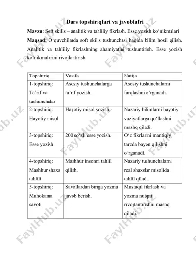 soft skills - analitik va tahliliy fikirlash. esse yozish koʻnikmalari. — DOCX