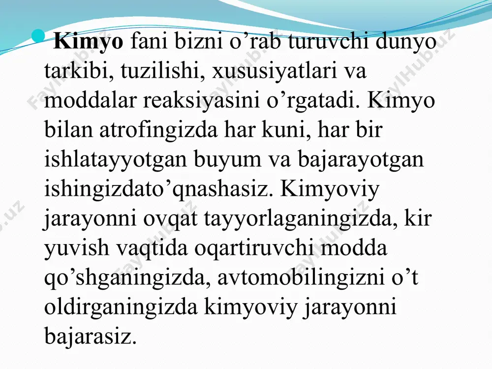 azoda ma‘lum yo’nalishga ega bo’ladi. kompleks tarkibida markaziy atom bilan bevosita birikkan ligandlar orasidagi bog’lanishlar soni markaziy atomning koordinatsion soni deb ataladi markaziy ionning koordinatsion soni 1 dan 12 ga qadar bo’lishi mumkin. bir valentli elementlarning koordinatsion soni ko’pincha 2 ga teng bo’ladi: masalan: [ag (nh3)2]cl; k[ag(cn)2]. ikki valentli elementlarning koordinatsion soni ko’pincha to’rtga, ba‘zan uchga va oltiga teng bo’ladi; masalan: na[pbj3], k4[fe (cn)6], [zn (nh3)4]cl2 uch va to’rt valentli elementlarning koordinatsion sonlari asosan oltiga teng, masalan, k3[fe(cn)6]. besh valentli elementlarning koordinatsin soni 7 ga teng bo’ladi, masalan, k2[nbf7]. koordinatsion birikma tarkibidagi ligandlarning xillariga qarab 1. aminat va ammiakatlar. bular o’zining ichki sferasida ammiak yoki boshqa organik aminlar bo’lgan koordinatsion birikmalardir 2. gidratlar va akvakomplekslar. anorganik moddalarda suv molekulasi bilan birikib turg’unligi turlicha bo’lgan birikmalar hosil qilish hodisasi keng tarqalgan. agar suv molekulasi koordinatsion birikmalarda ligandlik vazifasini bajarsa, bunday birikmalarni akva – komplekslar deb ataladi. 3. atsidokomplekslar. ligandlari kislota qoldiqlaridan …