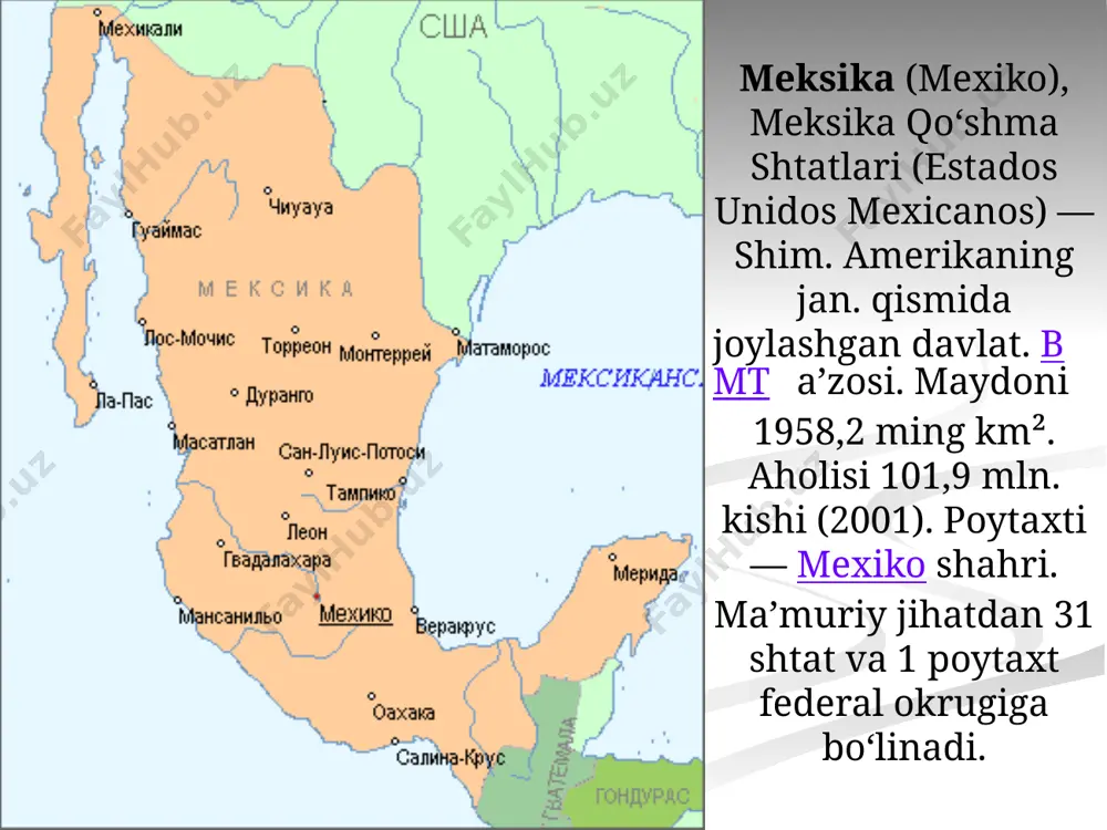 g qator sohalari ravnaq topgan. miloddan avvalgi 1ming yillikda meʼmorlik ayniqsa yuksaldi. m. markaziy viloyatlarida, jan.da va yukatan ya. o.da shaharlar bar-po etildi. olmeklar mahobatli insho-otlar, qad. madaniyatga ega boʻlgan mayya xalqi zinapoyali ehrom (piramida) shaklidagi ulkan ibodatxonalar (choluladagi exrom asosining bir tomoni 440 m) va rangbarang naqshlar bilan bezatilgan gumbazli binolar qurishgan. tamom образец текста второй уровень третий уровень четвертый уровень пятый уровень image1.jpeg image2.png image3.png image4.png image5.jpeg image6.jpeg image7.png