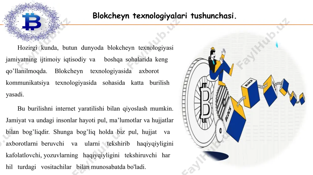 ar ovoz berishda firibgarlikning oldini olish uchun blokcheynni qoʻllash yoʻllarini izlamoqda. nazariy jihatdan, blokcheyn ovoz berish odamlarga buzib boʻlmaydigan ovozlarni topshirishga imkon beradi, shuningdek, odamlarning qogʻoz byulletenlarini qoʻlda yigʻish va tekshirish zaruriyatini yoʻq qiladi. blokcheynning afzalliklari tranzaktsiyalarning (shartnoma, bitim) yuqori aniqligi blockchain tranzaksiyasi bir nechta tugunlar tomonidan tekshirilishi kerakligi sababli, bu xatoni kamaytirishi mumkin. agar bitta tugun maʼlumotlar bazasida xatolikka yoʻl qoʻygan boʻlsa, boshqalari uning boshqacha ekanligini koʻradi va xatoni ushlaydi. bundan farqli oʻlaroq, anʼanaviy maʼlumotlar bazasida, agar kimdir xatoga yoʻl qoʻysa, undan oʻtish ehtimoli koʻproq boʻlishi mumkin. bundan tashqari, har bir aktiv blokcheyn daftarida alohida identifikatsiya qilinadi va kuzatiladi, shuning uchun uni ikki marta sarflash imkoniyati yoʻq (masalan, odam oʻz bank hisobini oshirib yuboradi va shu bilan ikki marta pul sarflaydi). blokcheynning afzalliklari vositachilarga ehtiyoj yoʻqligi blokcheyn yordamida tranzaksiyadagi ikki tomon uchinchi tomon orqali ishlamasdan biror narsani tasdiqlashi va yakunlashi mumkin. bu vaqtni tejaydi, shuningdek, bank kabi vositachi uchun …