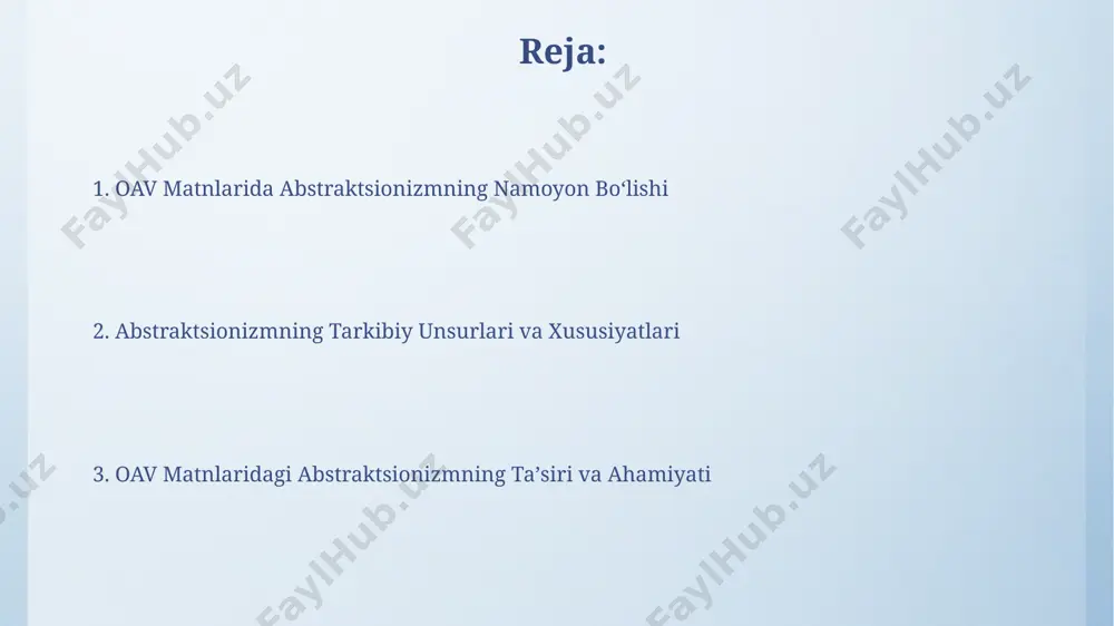 ichida, dinamik suratlar va musiqa orqali tezkor va samarali yetkazishga intiladi. oav matnlarida ramziy tasvirlar, masalan, 3 ta asosiy rang yordamida murakkab g'oyalarni soddalashtirib ifodalash keng qo'llaniladi. e'tiboringiz uchun rahmat @taqdimot_robot image4.png image5.jpg image6.jpg image7.jpg image8.jpg image9.jpg image3.jpeg