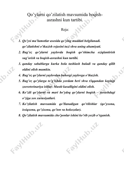 qo’ylarni qo’zilatish mavsumida boqish- asrashni kun tartibi. — DOC