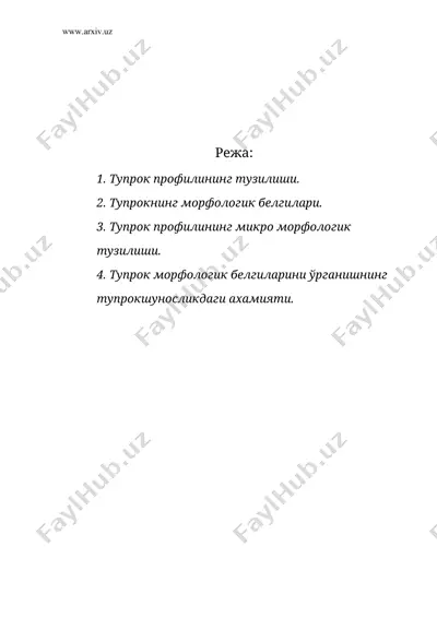 тупрок профилининг тузилиши ва морфологик белгилари — DOC