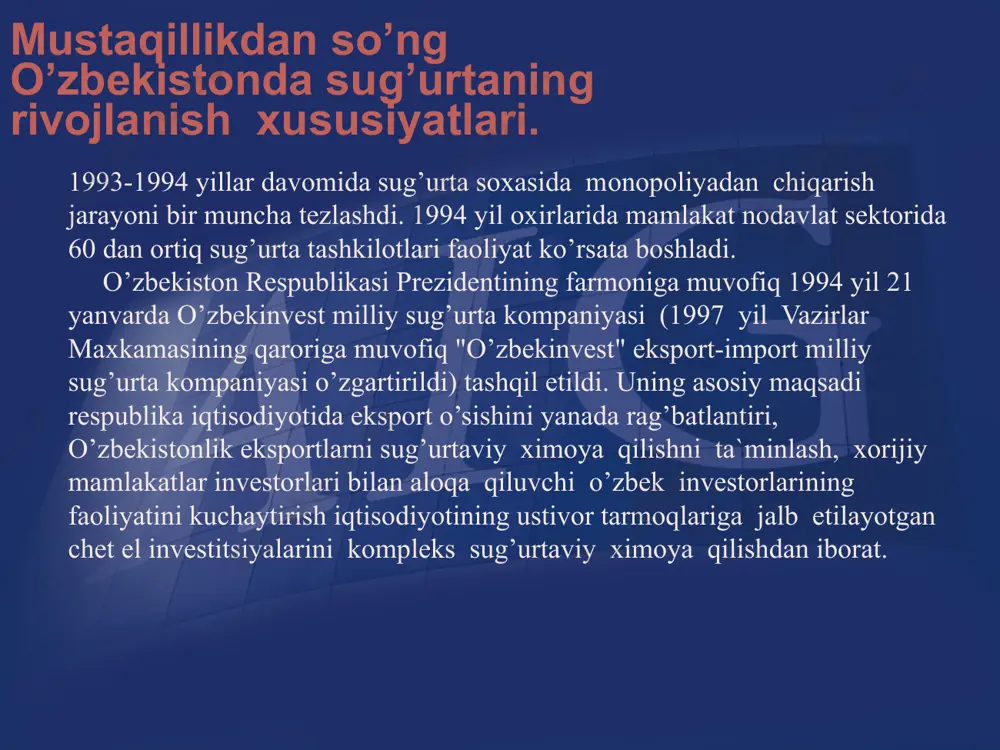 mustaqillikdan so’ng o’zbekistonda sug’urtaning rivojlanish xususiyatlari - Page 4