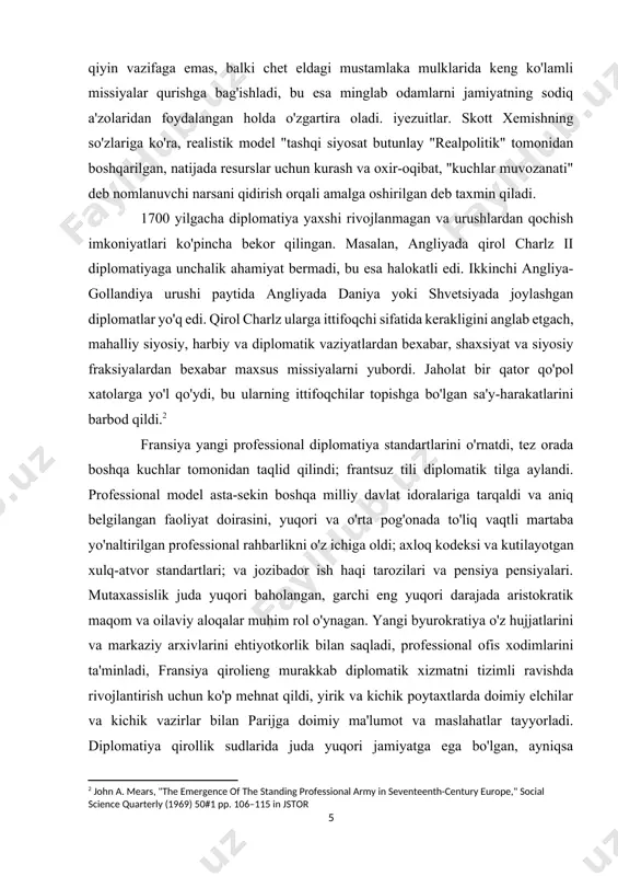 omonidan taqlid qilindi; frantsuz tili diplomatik tilga aylandi. professional model asta-sekin boshqa milliy davlat idoralariga tarqaldi va aniq belgilangan faoliyat doirasini, yuqori va o'rta pog'onada to'liq vaqtli martaba yo'naltirilgan professional rahbarlikni o'z ichiga oldi; axloq kodeksi va kutilayotgan xulq-atvor standartlari; va jozibador ish haqi tarozilari va pensiya pensiyalari. mutaxassislik juda yuqori baholangan, garchi eng yuqori darajada aristokratik maqom va oilaviy aloqalar muhim rol o'ynagan. yangi byurokratiya o'z hujjatlarini va markaziy arxivlarini ehtiyotkorlik bilan saqladi, professional ofis xodimlarini ta'minladi, fransiya qirolieng murakkab diplomatik xizmatni tizimli ravishda rivojlantirish uchun ko'p mehnat qildi, yirik va kichik poytaxtlarda doimiy elchilar va kichik vazirlar bilan parijga doimiy ma'lumot va maslahatlar tayyorladi. diplomatiya qirollik sudlarida juda yuqori jamiyatga ega bo'lgan, ayniqsa evropadagi eng qudratli davlat maqomiga ega bo'lganligi sababli, boy katta aristokratlar uchun juda jozibali bo'lgan martaba bo'ldi. borgan sari boshqa xalqlar frantsuz modelidan nusxa ko'chirishdi; fransuz tili lotin tilini almashtirib, diplomatiya tiliga aylandi. 18-asr boshlariga …
