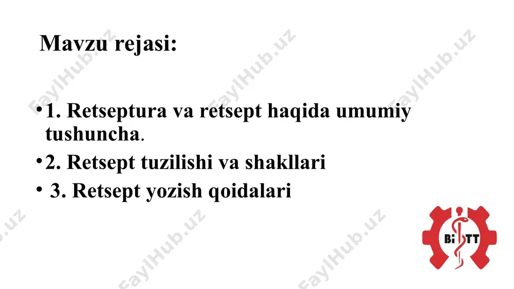 shlanadi. rp.: tincturae valerianae 10 ml qattiq va sochiluvchan moddalar miqdori grammlarda, suyuqliklar esa millilitr, tomchilarda ko`rsatiladi: ol: marvaridgul spirtli eritmasidan 10 ml rp.: tincturae convalariae 10 ml retseptda 2 ta yoki bir necha modda bir xil miqdorda yoziladigan boʻlsa, doza oʻsha preparatlar oxirgisining qarshisiga qoʻyiladi, undan oldin ana yoki qisqacha āā soʻzini yozib qoʻyiladi, bu bir xil miqdorda degan ma‘noni bildiradi. rp.: tincturae valerianae rp.: tincturae convalariae āā 10 ml agar bemorga beriladigan dorini takrorlash zarurati tugʻilsa, shifokor buni retseptning koʻrinib turadigan joyiga yozib qoʻyishi lozim. masalan, repetatur takrorlansin, bis repetatur ikki marta takrorlansin. narkotik moddalar va kuchli ta‘sir etuvchi dori vositalari maxsus hisobda turadigan, tartib raqamiga ega boʻlgan (pushti rangli) blankalarda yoziladi. bunday blankalar bosh shifokorda, seyfda saqlanadi. agar bemorga dorini tez tayyorlab berish kerak boʻlsa shifokor retsept blankasining yuqori qismiga koʻrinib turadigan joyiga cito – tez, yoki statim – darhol degan soʻzni yozib beradi va bunday retseptga …