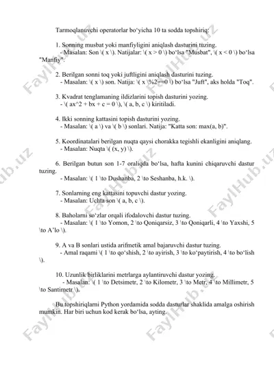 hisoblash dasturlari — DOCX