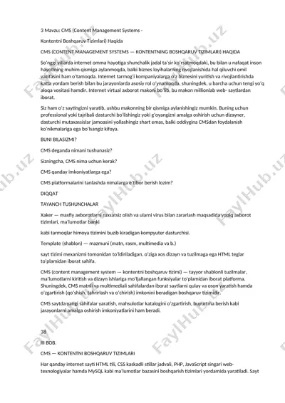 cms (content management system) - kontentni boshqaruv tizimlari — DOCX