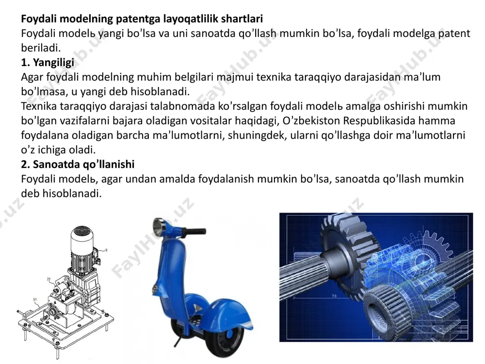 ayn, grafik hikoyalar, komikslar va boshqa tasviriy san'at asarlari; dekorativ-amaliy va stsenografik san'at asarlari; arxitektura, shaharsozlik va bog ' -park san'ati asarlari, shu jumladan loyihalar, chizmalar, tasvirlar va maketlar shaklida; fotografik asarlar va shunga o'xshash usullar bilan olingan asarlar fotosuratlar; geografiya, topografiya va boshqa fanlarga oid geografik, geologik va boshqa xaritalar, rejalar, eskizlar va plastik asarlar; boshqa asarlar. https://my.ima.uz/ sohaga oid meyoriy huquqiy hujjatlar, yangiliklar va boshqalar va on-line muhofaza hujjatlarni olish 11 https://baza.ima.uz/ muhofaza olgan va e’lon qilingan im ob’ektlari haqida ma’lumotlar 11 https://im.adliya.uz 12 o‘zbekiston respublikasi adliya vazirligi intellektual mulk departamenti - intellektual mulkni huquqiy himoya qilish boshqarmasi - intellektual mulkni ro’yxatga olish va rivojlantirish boshqarmasi “intellektual mulk markazi” davlat muassasasi image1.jpg image2.png image11.png image12.png image13.png image3.png image4.png image5.png image6.png image7.png image8.png image9.png image10.png image14.png image15.png image16.png image17.png image18.png image19.png image20.png image21.png image22.png image23.png image24.png image25.png image26.png image27.emf image28.png image29.png image30.jpeg image31.png image32.png image33.png image34.png image35.png image36.png image37.png …