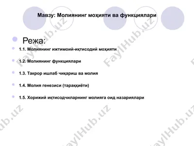 молиянинг моҳияти ва функциялари — PPT