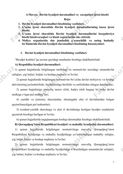 davlat byudjeti daromadlari va xarajatlari ijrosi hisobi — DOCX