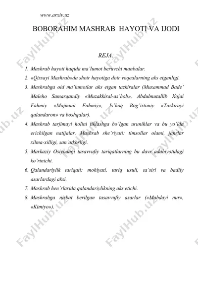 boborahim mashrab hayoti va ijodi — DOC