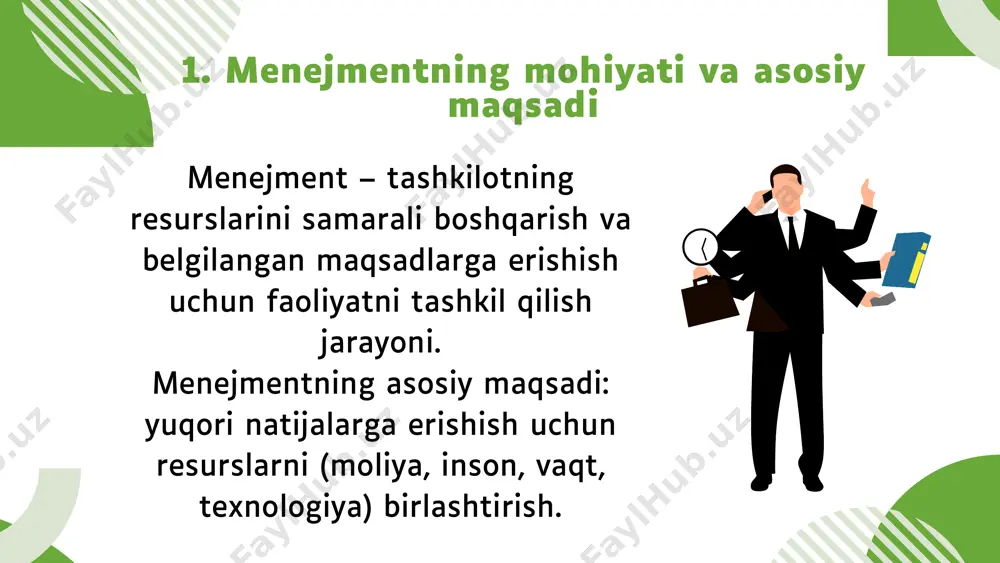 aniyaning muvaffaqiyat kalitidir. tashkilot uchun menejment vazifalarining to‘g‘ri bajarilishi muhim. 10. xulosa va tavsiyalar etiboring uchun raxmat! image1.png image2.svg image2.png image4.svg image3.png image6.svg image4.png image8.svg image5.png image10.svg image6.png image12.svg image7.png image14.svg image8.png image9.png image17.svg image10.png image11.png image12.png image13.png