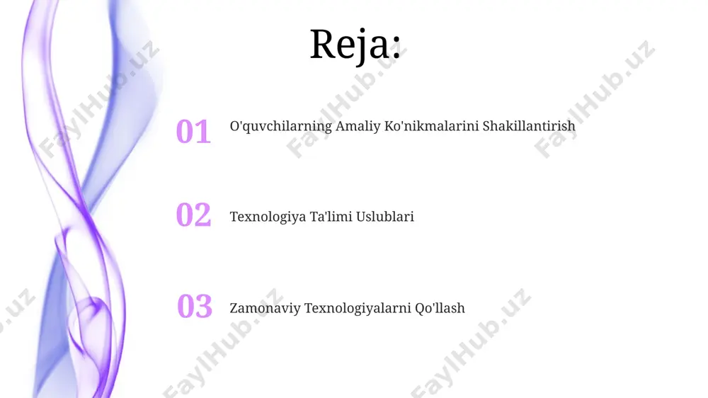 alari qo'llaniladi. qarshi shahridagi 100 nafar o'quvchi uchun robototexnika bo'yicha 4 haftalik onlayn kurslarni tashkil qilish, ularga 20 ta turli robotlarni yig'ish va dasturlash bo'yicha amaliy mashg'ulotlar o'tkazish rejalashtirilgan. yangi texnologiyalarni o'rgatish qashqadaryo viloyatida 7 ta maktabda amalga oshirilgan tadqiqotlar shuni ko'rsatdiki, interaktiv o'yinlardan foydalanish o'quvchilarning texnologiyalarni o'zlashtirish darajasini 15% ga oshirgan. onlayn ta'lim platformalaridan, jumladan, edmodo va google classroom kabi 2 ta platformadan foydalanish, 100 nafarga yaqin o'quvchini bir vaqtning o'zida o'qitish imkonini beradi. zamonaviy texnologiyalardan foydalanish zamonaviy texnologiyalar, masalan, 3d printerlar yordamida 10 yoshdan oshgan bolalar toshkentdagi maktablarda murakkab geometrik shakllarni yaratishni o'rganishlari mumkin. samarqanddagi oliy o'quv yurtlarida 5g tarmoqlari orqali virtual va kengaytirilgan haqiqat texnologiyalari 150 ga yaqin talabalarga murakkab muhandislik masalalarini hal qilishda yordam beradi. kichik guruhlarda ishlash 7-sinf o'quvchilari bilan "arduino" mikrokontrolerlari bo'yicha amaliy mashg'ulotlarni toshkentdagi texnologiya markazida kichik guruhlarda (2-4 o'quvchi) o'tkazish, har bir o'quvchining individual yondashuv va ko'proq e'tibor olishiga imkon berdi, bu …