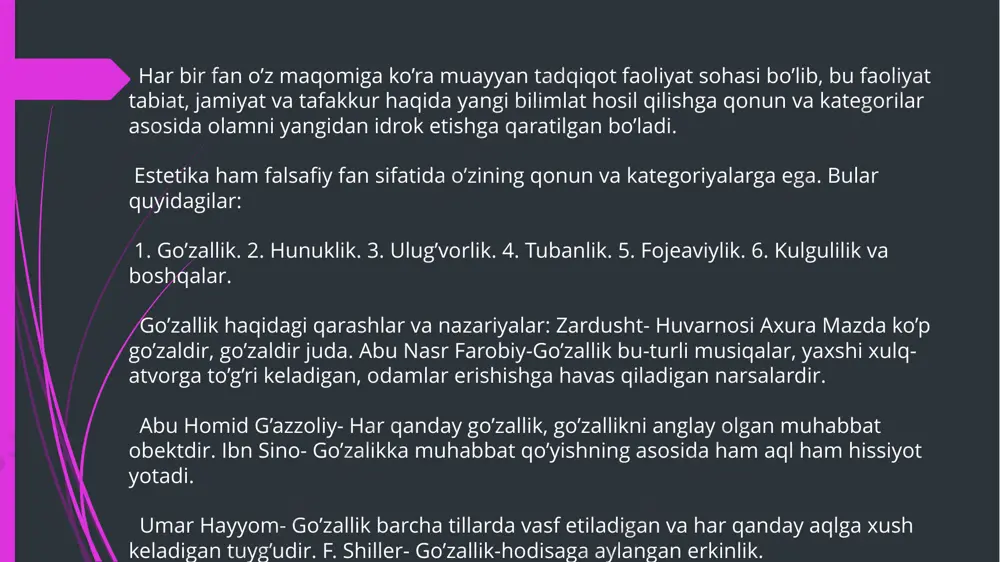 xatti-harakatining eng qamrovli qismini bildiradi. axloqni umumiy tushuncha sifatida olib, uni doira shaklida aks ettiradigan bo‘lsak, doiraning eng kichik qismini odob, undan kattaroq qismini xulq, eng qamrovli qismini axloq egallaydi. 6 hozir u falsafly fan sifatida uch yo‘nalishda ish olib boradi, ya'ni axloqiy tafakkur taraqqiyotini tadqiq etar ekan, u axloqni: 1) bayon qiladi; 2) tushuntiradi; 3) o‘rgatadi. shunga ko‘ra, u tajribaviy-bayoniy, falsafiy-nazariy va rasmona-me'yoriy tabiatga ega. qadimgilar uni amaliy falsafa deb ataganlar. zero sof nazariy axloqshunosliknmg bo‘lishi mumkin emas. u insoniyat o‘z tajribasi orqali erishgan donishmandlik namunalarini hikmatlar, naqllar, matal-maqollar tarzida bayon etadi, kishilarni axloqiy qonun-qoidalarga o‘rgatadi, ularga axloqning mohiyatini tushuntiradi va falsafiy xulosalar chiqaradi. ya'ni, axloqshunoslik fanida aflotun, arastu, epikur, sitseron, seneka, avgustin, forobiy, ibn sino, g‘azzoliy, spinoza, kant, hegel, shopenhauer, foyerbax, kirkegaard, nitsshe, v. solovyov, losskiy singari buyuk faylasuflar yaratgan axloq nazariyasiga doir ta'limotlar bilan birgalikda «patanjali», «qobusnoma», sa'diyning «guliston», jomiyning «bahoriston», navoiyning «mahbub ul - qulub», montenning …