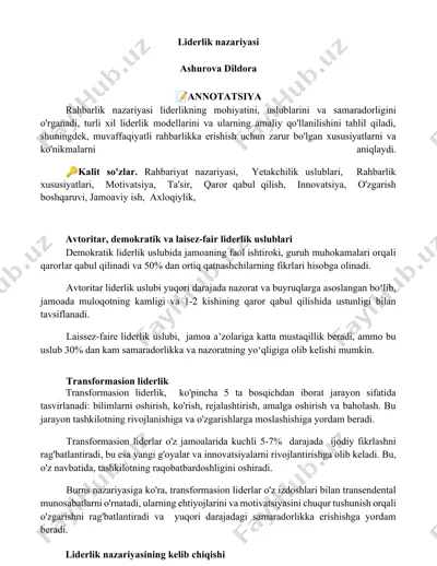 liderlik nazariyasi — DOCX