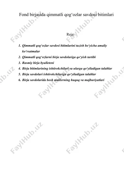fond birjasida qimmatli qog‘ozlar savdosi bitimlari — DOC
