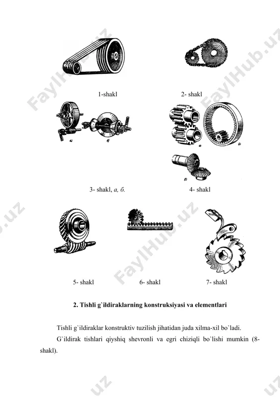 9-shakl) modulitishlar soni va val diametri burilgan bo`lish lozim. 9-shakl to`g`ri tishli silindrik g`ildiraklarni eskizini chizishda uning parametrlarini aniqlash uchun tishlar soni z ni sanab chiqish va shtangersirkul bilan cho`kkilar aylanasi diametri da ni o`lchab olish kerak. 10-shakl bu holda m quyidagi formulalar bo`yicha aniqlanadi. hisoblab olingan modul qiymati gost 9563-60 ga muvofiq yaxlitlanadi. 5. to`g`ri tishli konusaviy g`ildiraklar. to`g`ri tishli konusaviy g`ildirakning chizmasi (11-shakl., a) asosan silindrik g`ildirak chizmasini bajarish kabi bajariladi. konusaviy g`ildirak elementlari o`lchamlarini hisoblashda silindrik g`ildirakni hisoblashdagi formulalardan foydalinadi (1-jadvalga qarang) konusaviy g`ildirakni hisoblashda modulning maksimal (eng katta) qiymatini olinadi. 11-shakl konusaviy g`ildirakni o`ziga qarab eskizini chizishda birinchi navbatda, burchak o`lchagi ( ni o`lchash kerak (12-shakl). bunday o`lchashni qo`shimcha konus konturi sa yasovchisi ds ga perpendikulyar bo`lgan shartda bajariladi. 12-shakl so`ngra bo`luvchi konus burchagi hisoblab chiqariladi. (=900-( (=900-( shtangersirkul tishlar cho`qqilarining eng katta aylana diametri da ni ulchab va tishlar soni z ni sanab chiqib modul …