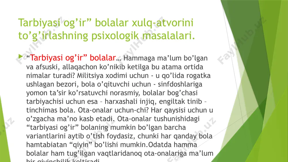 k mexanizmlar tarbiyali bo’lim – bu xulq – atvorini nazorat qilishdan iboratdir: bunday nazorat inson yomon xatti-harakatlarini bajarmaslik imkoniyatini beradi. agar shaxs xulq-atvorini axloqiyligi haqida qayg’ursa, u ijtimoiylashuvga erishgan bo’ladi. tarbiyalanganlik ijtimoiylashuvini o’rganish jarayoni sifatida qaraladigan yosh psixologiyasida olingan natijalarga asoslanadi: bola o’zini egosentrik emas, balki tarbiyali tutishi uchun tarbiyalanganlik qanday rag’batlantirilishi kerak? tarbiya o’z muhitiga ko’ra ijtimoiy jihatdan ijobiy ehtiyojlarni hosil qilishdir. agar ta’lim shaxsning ongini shakllantirish bo’lsa, tarbiya uning ongsizlik sferasiga ta’sir etishdir. bolalarga ularni tarbiyalaydiganlarga hissiy yaqinlik xos. odatda 6 oylik bolalar unga g’amxo’rlik qiladigan ota-onasiga bog’lanib qoladilar. ota-onaning oldida bo’lish, ular bilan muloqotda bo’lish bolalarga juda yoqadi, ulaning yo’qligi bolalarga yoqmaydi. ota-onaning g’amxorligini bildiradigan so’zlar xatti-harakatlar bola uchun juda kata ahamiyatga ega, uni erkalamaslik, suymaslik salbiy ahamiyatga ega bo’ladi. xulq-atvorning dastlabki ijtimoiylashuvi xuddi shu o’rganish jarayoni orqali sodir bo’lishi mumkin: xulq-atvorning istalgan shakllari g’amxo’rlik va e’tibor bilan taqdirlanadi, kutilmagan shakllari esa qo’llab-quvatlanmaydi. lekin, yaxshi xulq-atvorlarni rag’batlantirish …