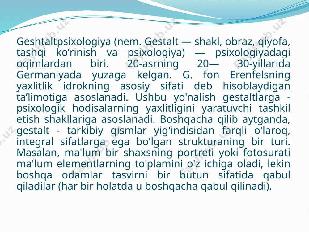 orollariga sayohat qildi va u erda shimpanzelarning xatti-harakatlarini o'rgandi. tajribalardan birida olim hayvonlar uchun bananni qafas tashqarisiga joylashtirdi. meva arqon bilan bog'langan edi va shimpanze bu muammoni osongina hal qildi - hayvon shunchaki arqonni tortib oldi va taomni o'ziga yaqinlashtirdi. kohler hayvon uchun bu oddiy ish, degan xulosaga keldi va uni yanada qiyinlashtirdi. olim bananga bir nechta arqonni uzatdi va shimpanze qaysi biri muolajaga olib kelganini bilmas edi, shuning uchun u ko'proq xato qilardi. kohler bu vaziyatda hayvonning qarori behush, degan xulosaga keldi. gestalt yondashuvlari vaqt o'tishi bilan ko'plab ilmiy sohalarga kirib bordi. masalan, patopsixologiya yoki shaxs nazariyasida, shuningdek, bunday yondashuvlar ijtimoiy psixologiyada, o'rganish va idrok etish psixologiyasida uchraydi. bugungi kunda neobexeviorizm yoki kognitiv psixologiya kabi ilmiy sohalarni gestalt psixologiyasisiz tasavvur qilish qiyin. yuqorida ta'kidlanganidek, gestalt psixologiyasining asosiy vakillari vertgeymer, koffka, levin va kolerdir. bu odamlarning faoliyati bilan tanishib, bu yo'nalish jahon psixologiyasining rivojlanishida juda katta rol o'ynaganini tushunish mumkin. …