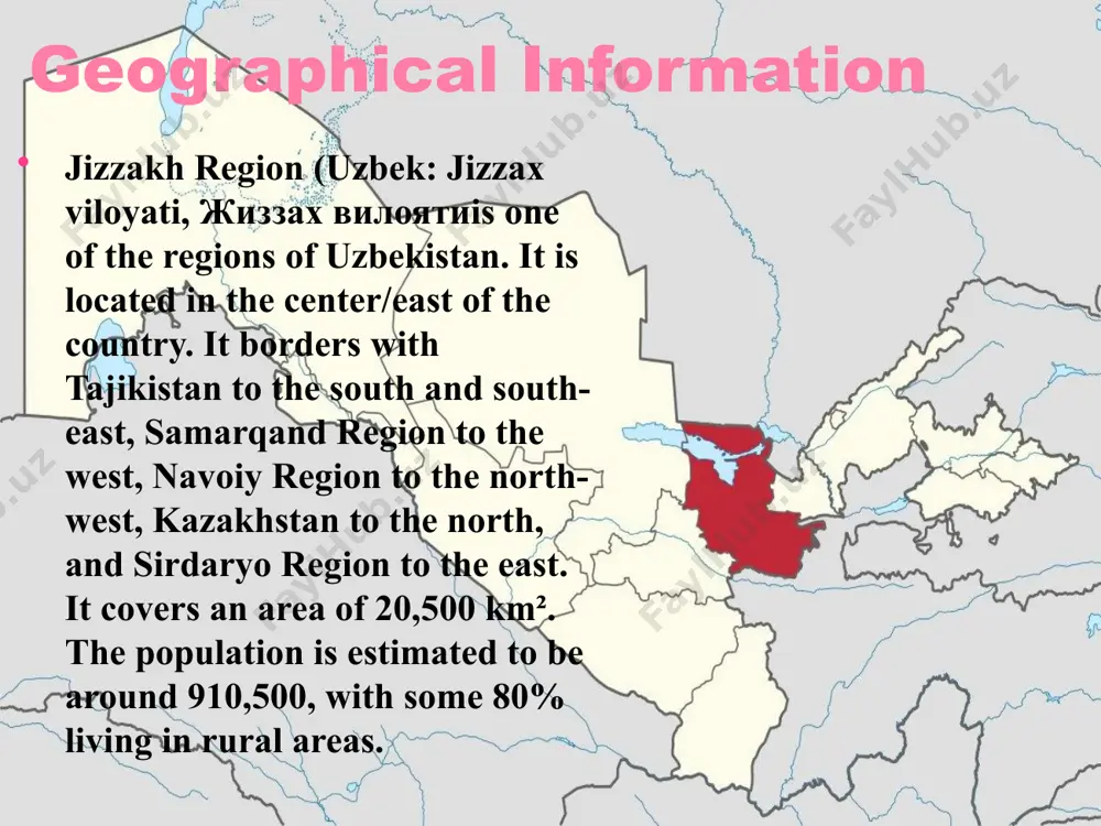 re. cotton and wheat are the main crops, and extensive irrigation is used. natural resources include lead, zinc, iron, and limestone. uzbekistan and china are working together to jointly establish a special economic zone in the region. this high-tech industrial park will be formally established by march 2013. the china development bank will provide a $50 million loan to finance several of the joint projects in the construction, agro-industrial and mechanical engineering sectors the region has a well-developed transportation infrastructure, with over 2500 km of surfaced roads. wildlife is extremely rich here; in spring and in summer, alpine meadows are with a multitude of colors: bright-red tulips and snow-white acacias. in autumn the hills are magnificently decorated with the gold-colored domes of the hazelnut trees, columns of birch-trees, towering plane trees, and green thickets. high in the mountains, in the upper part of the garalashsay gorge, is a nesting-place of …