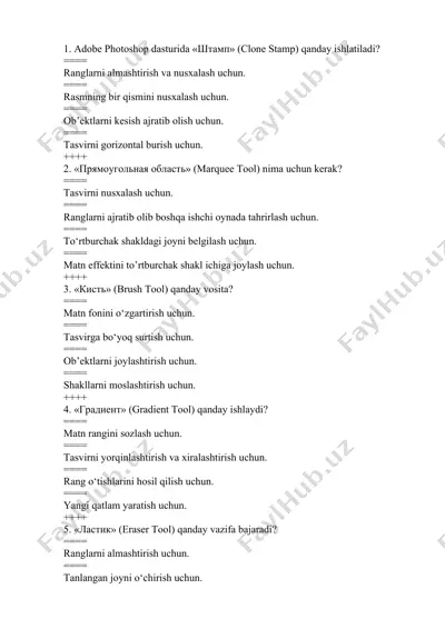 adobe photoshop dasturida clone stamp (штамп) qanday ishlatiladi? — DOCX