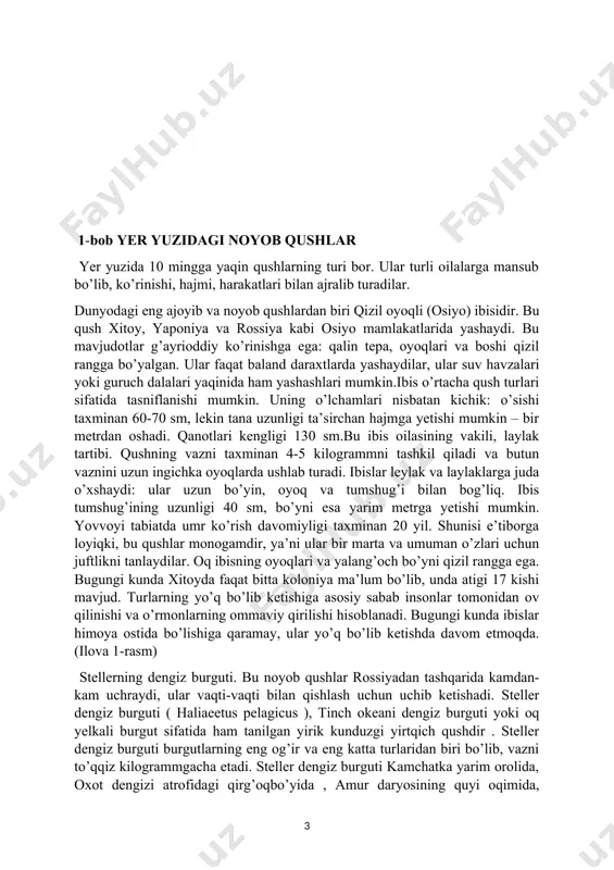 rktikadan boshlab antarktika sohalarigacha boʻlgan barcha tabiiy mintaqalarda, koʻpchilik (80% ga yaqin) turlari tropik mintaqalarda tarqalgan. oʻzbekiston faunasida qushlarning 19 turkumga oid 440 dan koʻproq turi maʼlum. yashash joyiga binoan qushlarni bir necha yirik ekologik guruhlar, masalan, oʻrmon qushlari, choʻl va dasht qushlari, suv havzalari (suvda suzuvchi) qushlar, botqoq va sohil qushlariga; ular hayotining yil fasllari boʻyicha oʻzgarishiga binoan uchib ketuvchi, koʻchib yuruvchi va oʻtroq qushlarga boʻlinadi. qushlarning koʻpayishi siklik tarzda jinsiy bezlarning fasliy rivojlanishiga muvofiq ichki (gormonal) va tashqi (kun uzunligi va boshqalar) omillar taʼsiriga bogʻliq. qushlarning uya qurish joyi va uya qurish usuli xilma-xil. qushlar 1 tadan 20—25 tagacha tuxum qoʻyib, ularni 12 kundan 80 kungacha bosib yotadi. tuxumdan chiqqan joʻjalarning holatiga binoan qushlar jish joʻja ochuvchi qushlar va joʻja ochuvchi qushlarga ajratiladi. jish joʻja ochuvchi qushlarning tuxumdan chiqqan bolasining koʻzi yumuq, patlari siyrak; joʻja ochuvchi qushlarning tuxumdan chiqqan joʻjasi onasi orqasidan ergashadigan va mustaqil oziqlana oladigan boʻladi. …