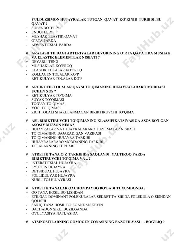 po’stloq moddasi rivojlanadi - gonadalarning kurtagida po’stloq qismi rivojlanib mag’iz moddasi atrofiyaga uchraydi - mеzonеfral naylar dеgеnеratsiya uchraydi - siydik jinsiy sinusdan qinning pastki qismi siydik pufagi va urеtra rivojlanadi - jinsiy burmalar kichik va katta uyatli lablarga rivojlanadi # ayol jinsiy yo’llari bo’ylab spermatozoidlar tuxum hujayrasi tomon oqimga qarshi harakat qilmoqdalar (urug’lanishning distant bosqichi) ushbu harakat yo’nalishinig turini ko’rsating ? + reotaksis - termotaksis - gemotaksis - kapatsitatsiya - ikkita blastotsista hosil bo’ladi # ayollar ichki jinsiy a’zolariga kiradi? + bachadon, tuxumdon naylari, qin - bachadon, tuxumdon naylari, qin daxlizi - tuxumdon naylar, qin daxlizi ,klitor - bachadon ,tuxumdon, sut bezlari - lablar ,bachadon ,tuxumdon naylar, qin # ayollar tashqi jinsiy a’zolari bu? + klitor ,lablar ,sut bezi, qin daxlizi - bachadon, tuxumdon naylar, qin daxlizi - tuxumdon naylar ,qin daxlizi, klitor - bachadon ,tuxumdon, sut bezlari - lablar ,bachadon ,tuxumdon naylar, qin # ayollar tashqi jinsiy a’zolariga kiradi? …