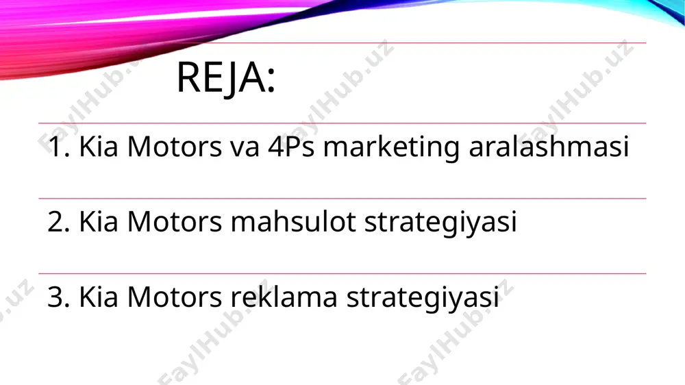 oni optima gt optima jon pro_ceed sorento sportage karens kia motorsning 2023 yildagi mahsulot tarkibi quyidagicha sedanlar va ixcham avtomobillar : kia arzonligi va yoqilg'i tejamkorligi bilan mashhur bo'lgan bir qator sedan va ixcham avtomobillarga ega. ushbu toifadagi mashhur modellar orasida kia rio, forte va optima bor. suv va krossoverlar : kia’ning suv va krossoverlar qatori uslub, makon va funksionallikni birlashtirgan holda ancha mashhur bo‘ldi. kia sportage, sorento va telluride kabi modellar ushbu segmentda yaxshi qabul qilindi. elektr transport vositalari (ev) va duragaylar : kia o'zining ekologik toza avtomobillari qatorini faol ravishda kengaytirmoqda. bunga kia ev6 kabi to'liq elektr modellar va ularning ba'zi mavjud modellarining gibrid va plaginli gibrid variantlari kiradi. mpv/minivenlar : kia carnival (ba'zi bozorlarda ilgari sedona nomi bilan tanilgan) minivenlar toifasidagi e'tiborga molik model bo'lib, keng interyer va oila uchun qulay xususiyatlarni taklif etadi. performance vehicles : kia, shuningdek, yanada dinamik haydash tajribasini taklif qiluvchi kia stinger …