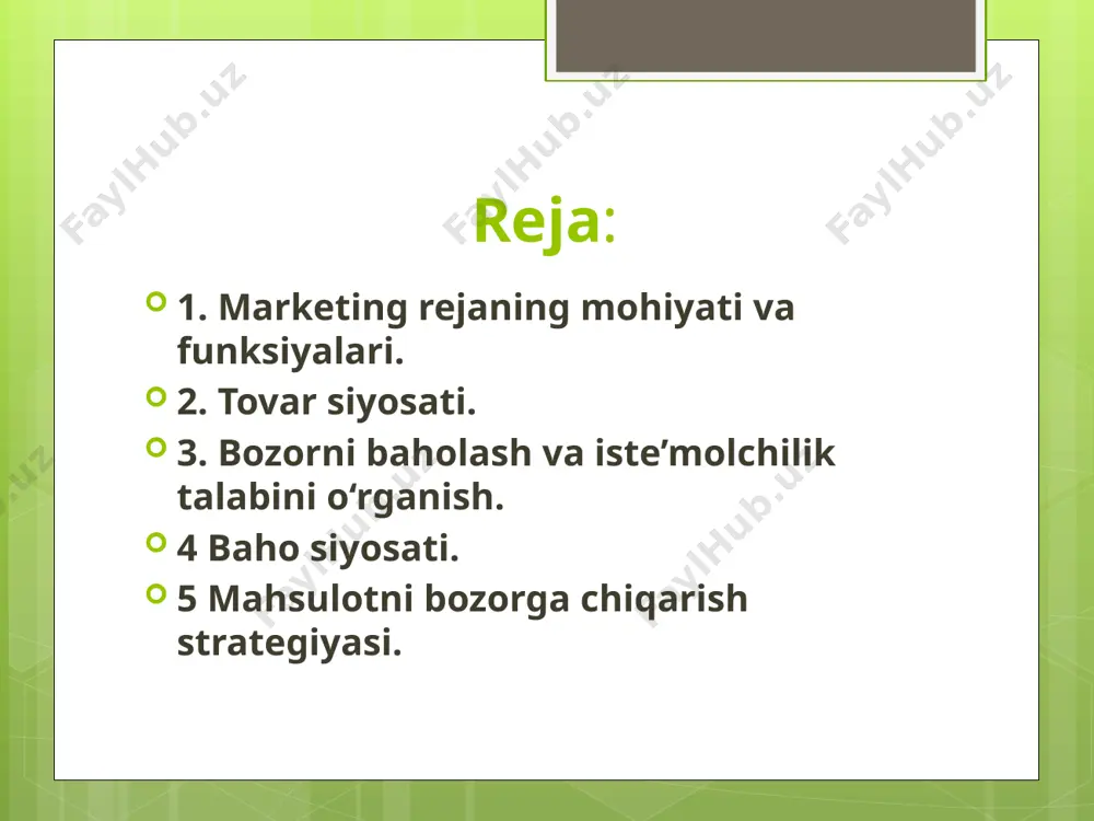 bu kompleks vazifani bajarish uchun marketing tahliliy, ishlab chiqarish va sotuv funksiyalarini bajarishi lozim. tahliliy funksiya asosan iste’molchilar va raqobatchilarni, shuningdek, tovarning harakatlanishi va sotuv xarakteri, bahoni shakllantirish tizimi va reklamani o‘rganishga borib taqaladi. shu bilan birga korxonaning ichki muhiti, uning ishlab chiqarish imkoniyatlari, raqobatbardoshligi va hokazolar ham tahlil qilinadi. ishlab chiqarish funksiyasi doirasida quyidagi vazifalar hal qilinadi: yangi tovarlar ishlab chiqarishni tashkil etish; yanada mukammal texnologiyalarni ishlab chiqish va joriy qilish; ishlab chiqarishni moddiy-texnika resurslari bilan ta’minlash; mahsulot sifati va uning raqobatbardoshligini baholash. sotuv funksiyasiga quyidagilar kiradi: tovarni harakatlantirish tizimini tashkil etish; servisni tashkil qilish; talabni shakllantirish va sotuvni rag‘batlantirish tizimin tashkil etish; maqsadli yo‘naltirilgan tovar siyosatini amalga oshirish; baho siyosatini yurgazish. marketingda boshqaruv va nazorat funksiyasi ham katta ahamiyatga ega bo‘lib, u quyidagilarni nazarda tutadi: korxonada strategik va tezkor rejalashtirishni amalga oshirish; jamoani boshqarishning axborot ta’minoti; korxonada kommunikatsiya tizimini tashkil qilish; marketing nazoratini tashkil qilish (teskari aloqa, vaziyat …