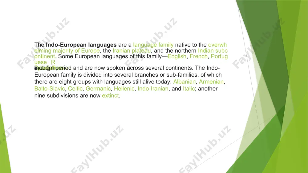 nto numerous languages spoken across much of europe, south asia, and part of western asia. written evidence of indo-european appeared during the bronze age in the form of mycenaean greek and the anatolian languages of hittite and luwian. the oldest records are isolated hittite words and names—interspersed in texts that are otherwise in the unrelated akkadian language, a semitic language—found in texts of the assyrian colony of kültepe in eastern anatolia dating to the 20th century bc although no older written records of the original proto-indo-european population remain, some aspects of their culture and their religion can be reconstructed from later evidence in the daughter cultures.[3] the indo-european family is significant to the field of historical linguistics as it possesses the second-longest recorded history of any known family, after the afroasiatic egyptian language and semitic languages. the analysis of the family relationships between the indo-european languages, and the reconstruction of …