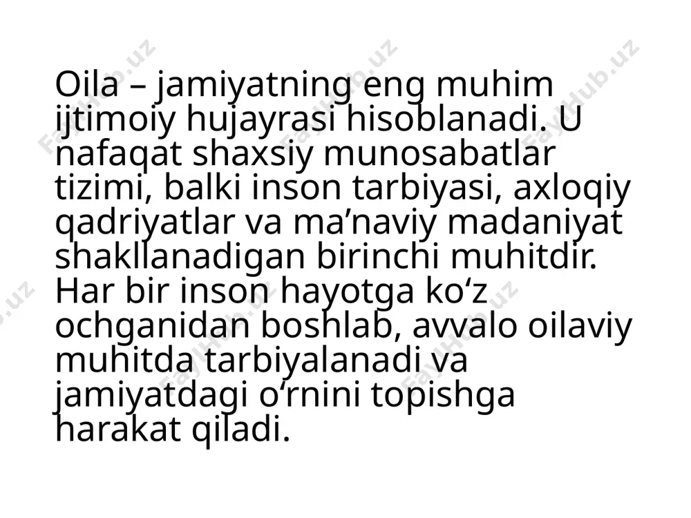 rivojlantirish ishonch va hurmatni mustahkamlashda kechirimlilik muhim rol o‘ynaydi. har bir inson xatolarga yo‘l qo‘yishi mumkin, lekin o‘zaro kechirimlilik munosabatlarni mustahkamlaydi. agar biror tomon xato qilsa, uni tan olib, kechirim so‘rash va uni kechirish orqali ishonchni mustahkamlash mumkin. kechirimlilik: -bir-birining kamchiliklarini tushunish va qabul qilishni anglatadi. -xatolardan o‘rganishga va yaxshilanishga yordam beradi. 3. sadoqat va sodiqlikni ta’minlash sadoqat er-xotin o‘rtasidagi ishonchning mustahkamlanishida eng asosiy omildir. sodiqlik nafaqat jismoniy, balki hissiy jihatdan ham o‘zaro hurmat va ishonchni yaratadi. bir-biriga sodiq bo‘lish, sirlarga hurmat bilan yondashish va bir-birining ehtiyojlarini e’tiborsiz qoldirmaslik muhimdir. buning uchun: -yolg‘on yoki yashirinlikdan saqlanish. -bir-birining shaxsiy chegaralarini hurmat qilish. 4. birgalikda vaqt o‘tkazish birgalikda vaqt o‘tkazish, er-xotin o‘rtasidagi ishonch va hurmatni mustahkamlashning samarali usulidir. birgalikda faoliyatlar bilan shug‘ullanish, umumiy maqsadlarni amalga oshirish ularning munosabatlarini yanada yaqinlashtiradi. buning uchun: -sayohatlarga chiqish, kino yoki teatrlarga borish, birgalikda yangi mashg‘ulotlarni sinash. -bir-birining qiziqishlari va hobbilari bilan shug‘ullanish. 5.ijobiy munosabatni saqlash er-xotin …