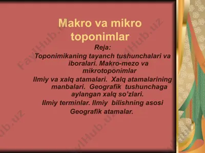 makro va mikro toponimlar — PPTX
