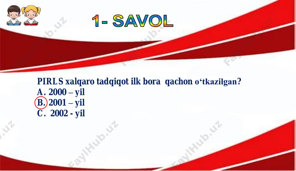 frika fillari 10-11 yoshda jinsiy yetuklikka erishadilar. ular 3-4 yil davomida sut bilan boqadigan bitta bola tug‘adilar. afrika fillari o‘g‘irlanmagan, osiyo fillari esa yuzlab, hatto minglab yillar davomida asirlikda saqlangan. shuningdek, ular turli vazifalarni bajarish va tantanali yurishlarda qatnashish uchun ishlatiladi. ammo tabiatda ular kamdan-kam uchraydi. qiziqarli fakt… uganda (afrika) tog‘larida o‘rmon fillari g‘orlarga tushadi. u yerda ular o‘simlik dunyosida etishmaydigan tuz bilan ziyofat qilish uchun yer osti toshlarini qazishadi. ushbu test uchun 8-12 ta savol tuzing, savollarni boshlash uchun quyidagi so‘zlardan foydalaning: nima___? qachon_____? qanday___? qayerda__? nima uchun ___? o‘ylab ko‘ring va savollaringizni yozing: ____________ sinfdoshlaringizning savollarini tekshiring. 1. nima fil uchun asosiy vosita? 2. nimalar filning tana haroratini tartibga solishga xizmat qiladi? 3. fillarning nechta turi mavjud? 4. osiyo fili qanday bo‘ladi? 5. nima uchun fillarning tabiatdagi hayoti xavf ostida? 6. nimalarning yordami bilan fil ovqatni chaynadi? 7. afrikada qaysi fillar yashaydi? 8. fillar necha yil davomida bola …