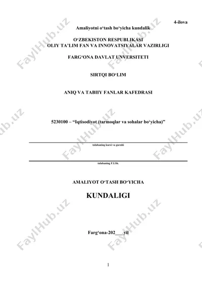 amaliyotni o‘tash bo‘yicha kundalik — DOCX