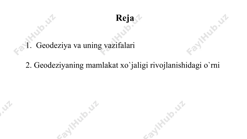 i obodonlashtirish va qayta qurish loyihalarini tuzish kabi muhim masalalarni geodezik ishlarsiz amalga oshirib bo'lmasligi turgan gap. geodezik o'lchash ishlari, topografik kartalar va aerofotosyomka materiallari mamlakatimiz mudofaa qobiliyatini oshirish vositalaridan biridir. topografik karta va aerosuratlardan taktik, strategik masalalarni hal qilishda, hamda boshqa harbiy ishlarda keng foydalaniladi. umuman, geodeziya mamlakatimiz xo'jaligini barcha tarmoqlatini rivolantirishda va mudofaa qobiliyatini oshirishda juda katta ahamiyatga ega. etiboringiz uchun raxmat image1.jpeg image2.jpg image3.jfif image4.jfif image5.jpg image6.jfif /docprops/thumbnail.jpeg