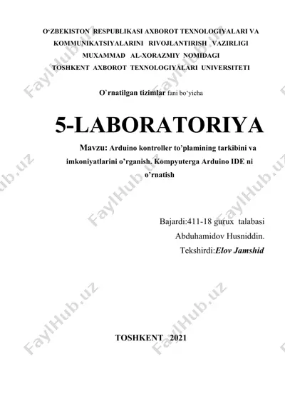 arduino kontroller to’plamining tarkibini va imkoniyatlarini o’rganish — DOCX