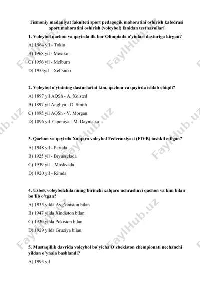 voleybol test savollari — DOCX