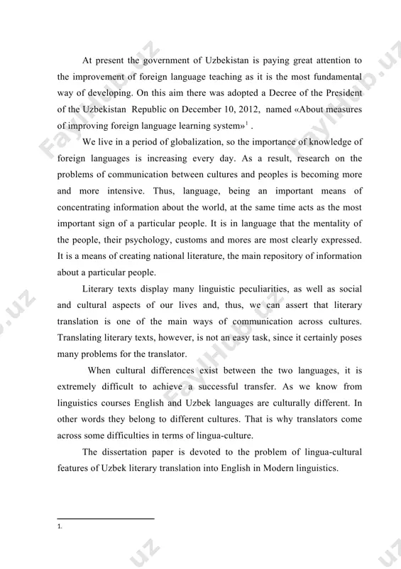 ogy such as “cultural linguistics” by farzad sharafian, “лингвокултурология” by maxmaraimova and articles; the “linguocultural analysis of literary translation from uzbek into english” by dosbaeva nargiza turgunpolatovna the novelty of the work is that peculiarities of lingua-cultural aspect of literary translation will be in comparison english literary works with uzbek ones, and similarities and differences of literary translation concept in non-related english and uzbek languages will be investigated. till the present, a lot of work has been done on the lingua-cultural aspect in translation. but in our research work lingua-cultural features and problems of modern literary texts are analyzed particularly. the theoretical significance is in determining the theoretical statements of literary translation and its aspects for college and academic lyceum students. the practical significance is that the results of the research can be widely used finding applicants in translation and interpretation and teaching process of disciplines as “theory and practice …