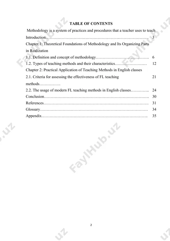 ent and reforms. in the context of this course paper, methodology refers to the approaches and strategies employed to study the given topic, including theoretical analysis, legal review, and policy evaluation. this research is based on a combination of qualitative and analytical methods, utilizing legislative documents, presidential works, and relevant academic sources to support findings and conclusions. teaching is not just about delivering information; it is about guiding students through a structured learning process using effective methodologies. a well-designed system of teaching practices and procedures helps educators create engaging, efficient, and meaningful learning experiences. in today’s rapidly changing educational landscape, traditional teaching methods alone are no longer sufficient. teachers must incorporate innovative approaches to meet the diverse needs of students and prepare them for the challenges of the modern world. this study explores the concept of teaching methodology, analyzing its theoretical foundations, practical applications, and future prospects. by examining various …