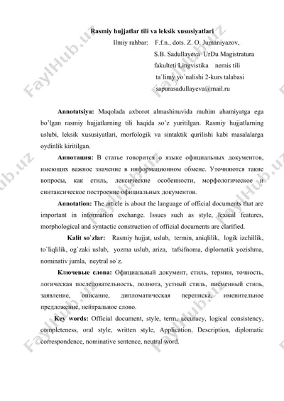 rasmiy hujjatlar tili va leksik xususiyatlari — DOCX