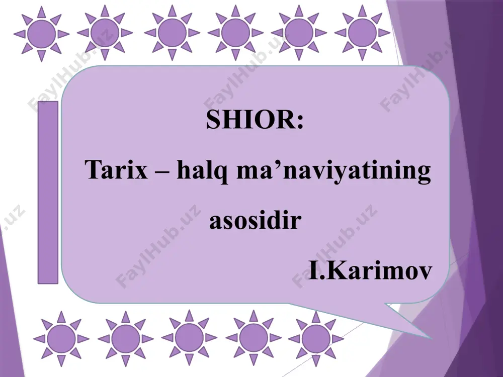 ash, zohiran va botinan pok bо‘lish, qalban pok, ruhan alloh vasliga yetishga, ezgulikka yetaklaydi. yo’nalishlari: ilm - shariat yо‘l - tariqat tajriba - ma’rifat haqiqat - komil inson tasavvuf ta’limotida tarbiya turlari aqliy tarbiya mehnat tarbiyasi ruh tarbiyasi, sir tarbiyasi nafs tarbiyasi abdulholiq g‘ijduvoniy, ahmad yassaviy, najmiddin, kubro yaxyo suxravardiy, baxouddin naqshband, shayx xovand toxur, xо‘ja axror valiy tasavvuf ta’limoti allomalari naqshbandiya ta’limotining “diling ollohda, qо‘ling mehnatda bо‘lsin shiori”da pedagogik qarashlar halol mehnat bilan jamiyatda fidokor inson bо‘lish inson ilm-ma’rifat va kasb hunari orqali ma’naviy kamolotga erishishi mehnatsevarlikni ulug‘lashi insonning о‘z-о‘zini anglashi va boshqarishi halol mehnat salbiy xislatlar (loqaydlik, murtadlik,ishyoqmaslik)dan qaytaradi va insonni ezgulikka yetaklaydi ezgu sifatlar, xalol mehnat qilish insoniyatni xalq mushkulini oson qilishga chaqiradi, saxovatli bо‘lishga о‘rgatadi insonni islom ekstremizmi, fundamentalizmi va terrorizmga qarshi kurashga undaydi tekshirish uchun savol va topshiriqlarlar: 1.islom dini tarqalgandan keyin ta’lim tizimi va mazmuni qanday tashkil etildi? 2.maktab va madrasalarda ta’lim qanday tashkil …