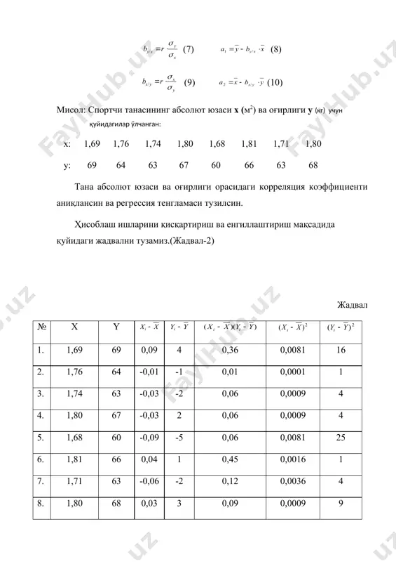 ик статистика.т., 1972. 4. годик м.а. спорт метрология. м., 1988. 5. годик м.а. контроль тренировочных и соревновательных нагрузок. м. 1980. 6. иберла к. факторный анализ: пер с англ.м. 1980. 7. косимбеков.з.т., бокиев р.р., «математик статистика асосларидан амалий машғулотлар», тошкент, 1996. 8. косимбеков з.т., толипжонов а.и. спортчиларнинг жисмоний тайёргарлиги устидан назорат қилишнинг. (метрологик қo`лланма).т, 1993. 9. математика терминларининг русча-o`збекча изоҳли луғати /проф. в.а. диткин таҳрир остида. рус-o`збекча таржима., 1974. 10. масальгин н.а. математика-статистические методы в спорте. м. 1974. _1063559582.unknown _1064606943.unknown _1064607664.unknown _1064608748.unknown _1064609194.unknown _1064610038.unknown _1064611651.unknown _1064609419.unknown _1064609046.unknown _1064607992.unknown _1064607258.unknown _1064607260.unknown _1064607256.unknown _1064604633.unknown _1064605301.unknown _1064605446.unknown _1064604735.unknown _1064604466.unknown _1064604544.unknown _1063560120.unknown _1063559590.unknown _1063558124.unknown _1063559554.unknown _1063559564.unknown _1063559544.unknown _1063557998.unknown _1063558122.unknown _1063557813.unknown
